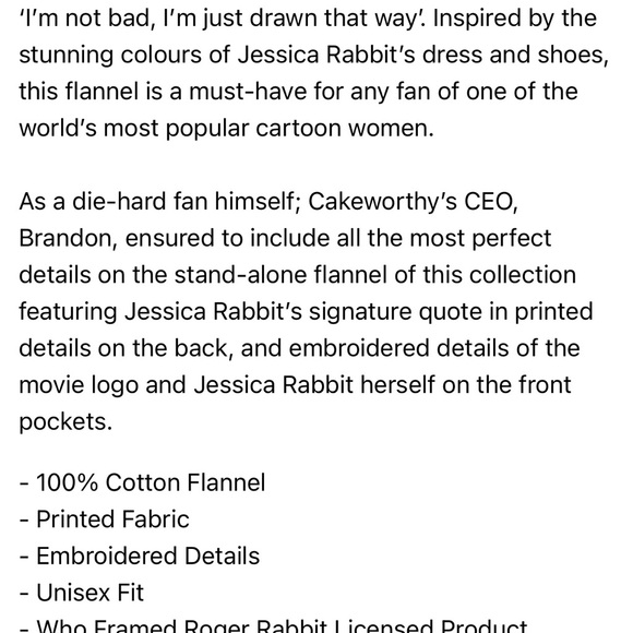 Cakeworthy Jessica Rabbit Flannel - Picture 5 of 8